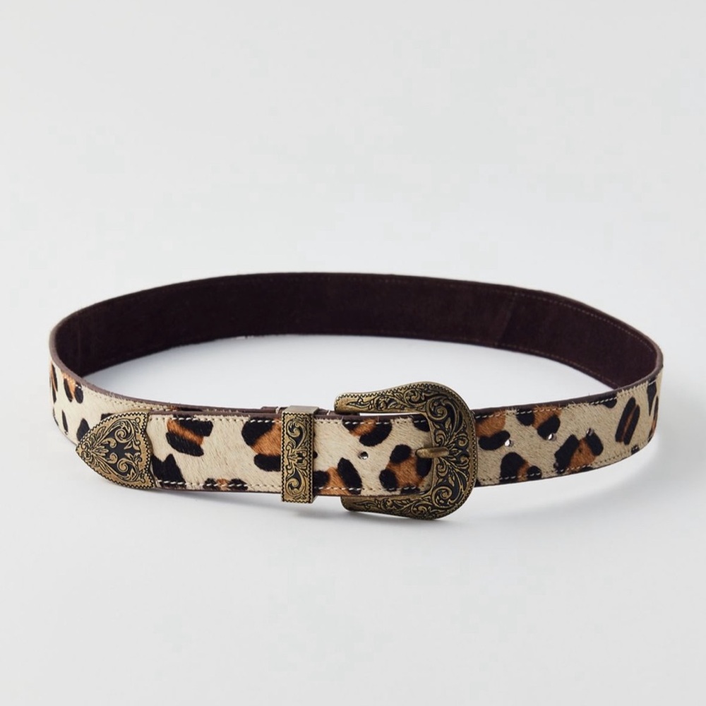 Leopard Print Belt hair on hide Antique Gold Buckle UO Urban Outfitters M medium
